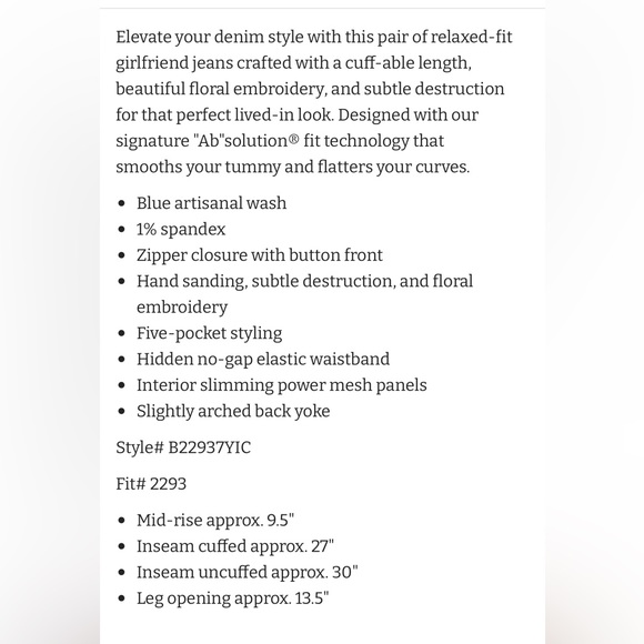 #290 ☑️Democracy Girlfriend Floral Embroidered Denim Jean - Picture 10 of 11